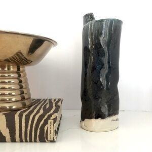 Handmade Studio Art Pottery Vase - Blue Brown Beige Grey Black tones